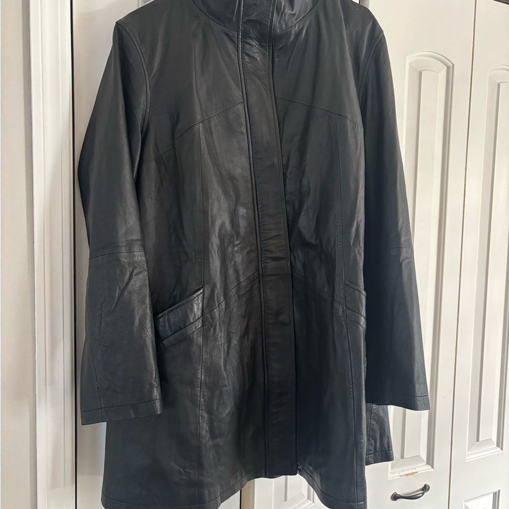 Jessica London Women's Black Leather Coat Sz 18 Retails for$329 - Picture 2 of 4